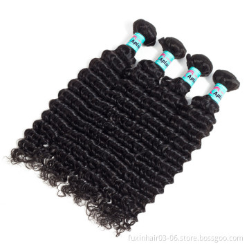 Xuchang fuxin products co 10a virgin deep wave wavy raw weave texture with closure cambodian curly hair